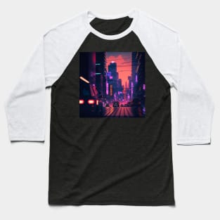 Nightly Ride - Cyberpunk Cityscape Skyline Baseball T-Shirt